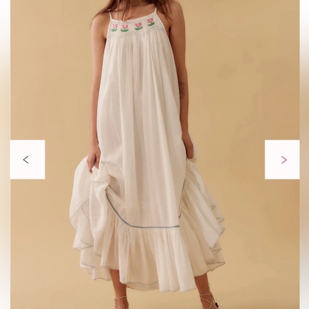 Free People Cream Embroidered Maxi Tip Toeing Tulips Dress size medium